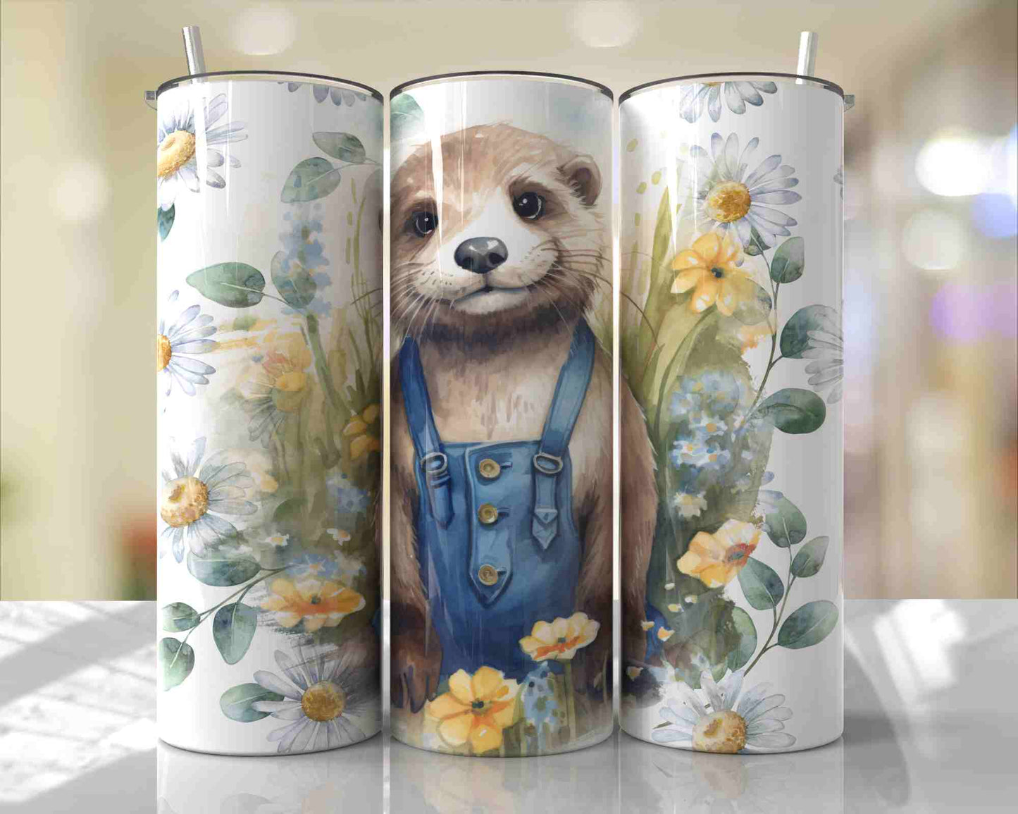 Cute Otter In Denim Overalls Skinny Tumbler