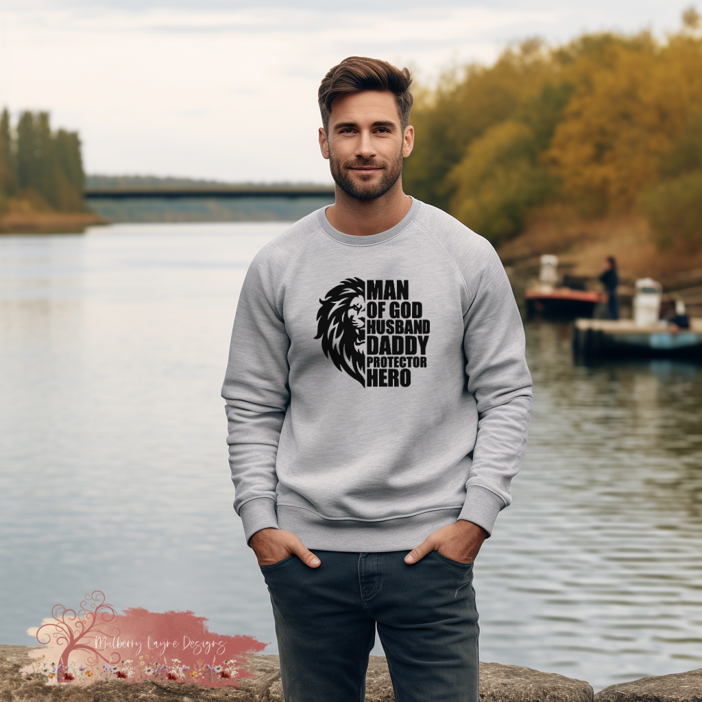 Man Of God Husband Daddy Protector Hero | Christian Sweatshirt