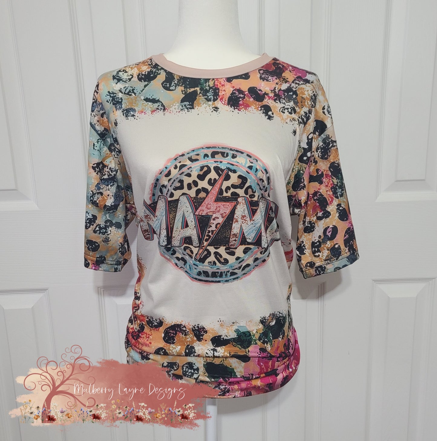 Colorful Cheetah Mama Faux Beached Shirt