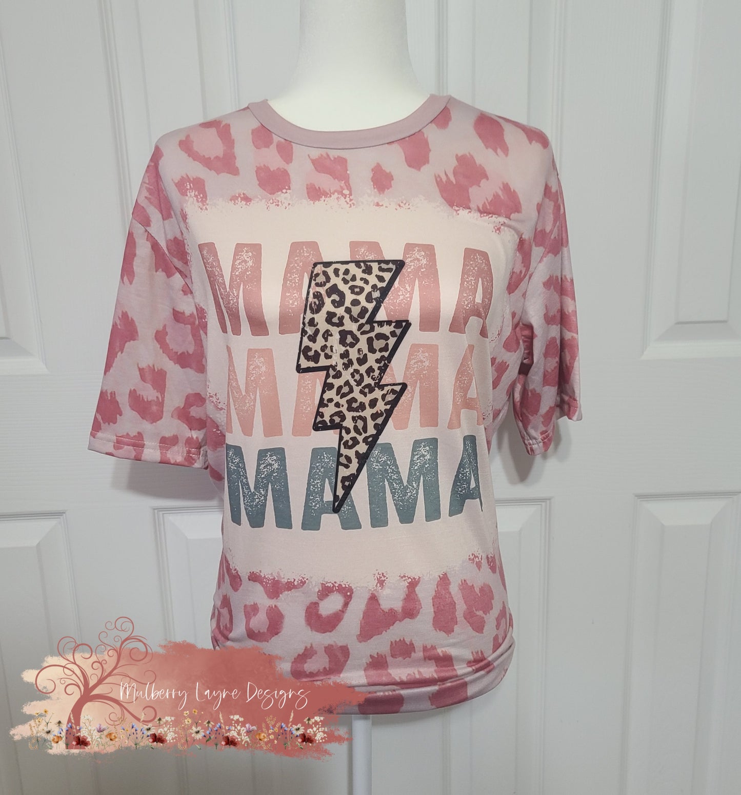 Mama Cheetah Lightning Bolt Faux Bleached Shirt