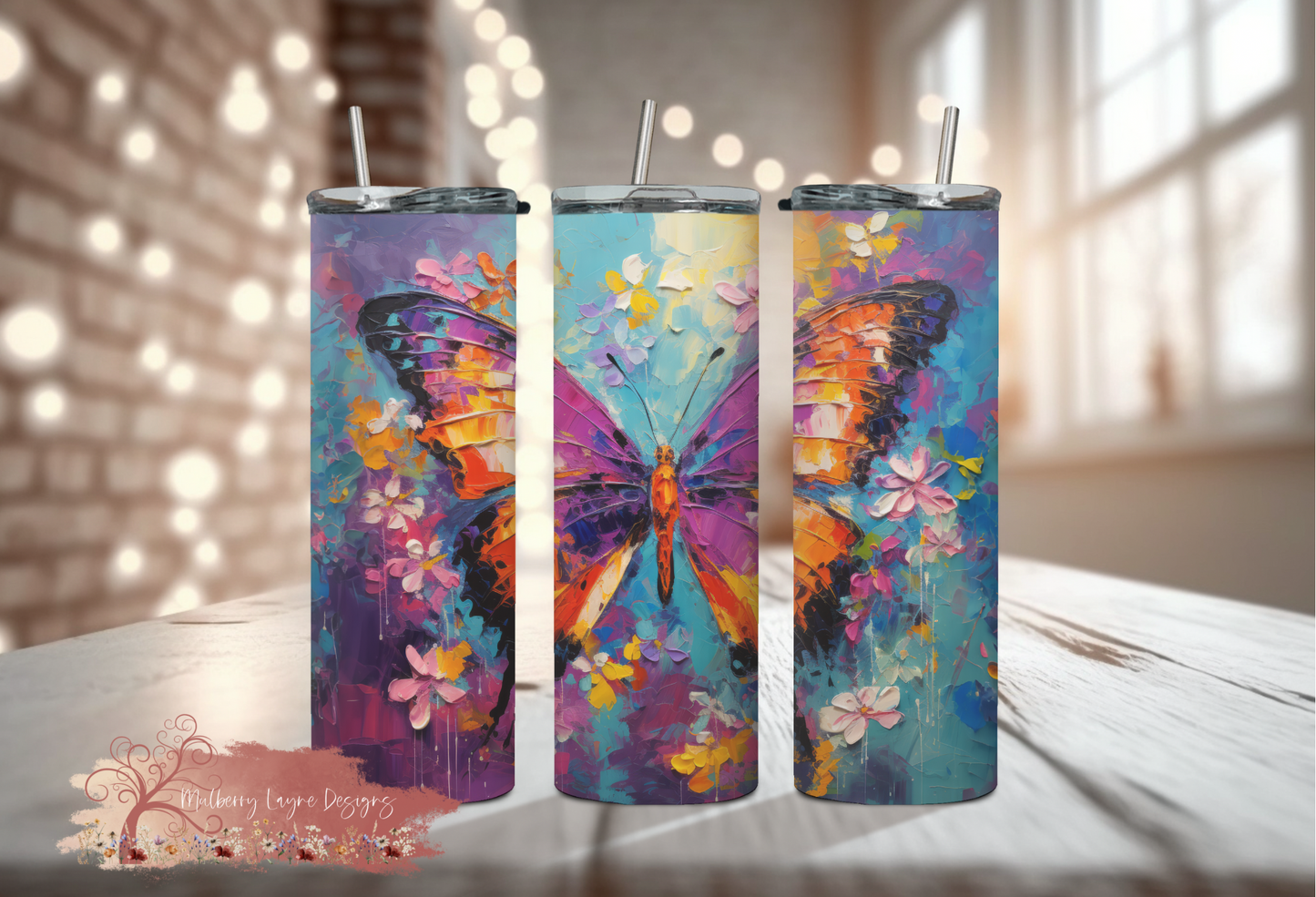 Floral Butterfly Skinny Tumbler