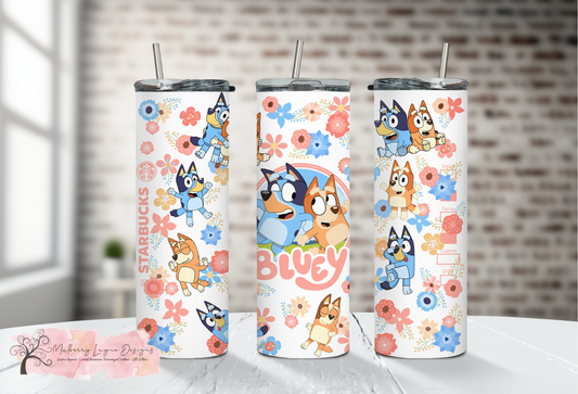 Blue Dogs Floral Skinny Tumbler