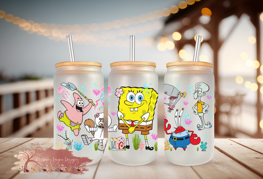 Sponge Pants & Friends Frosted Glass Can