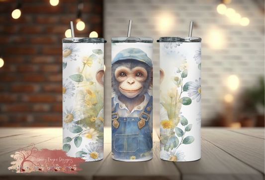 Monkey In Denim Overalls Skinny Tumbler