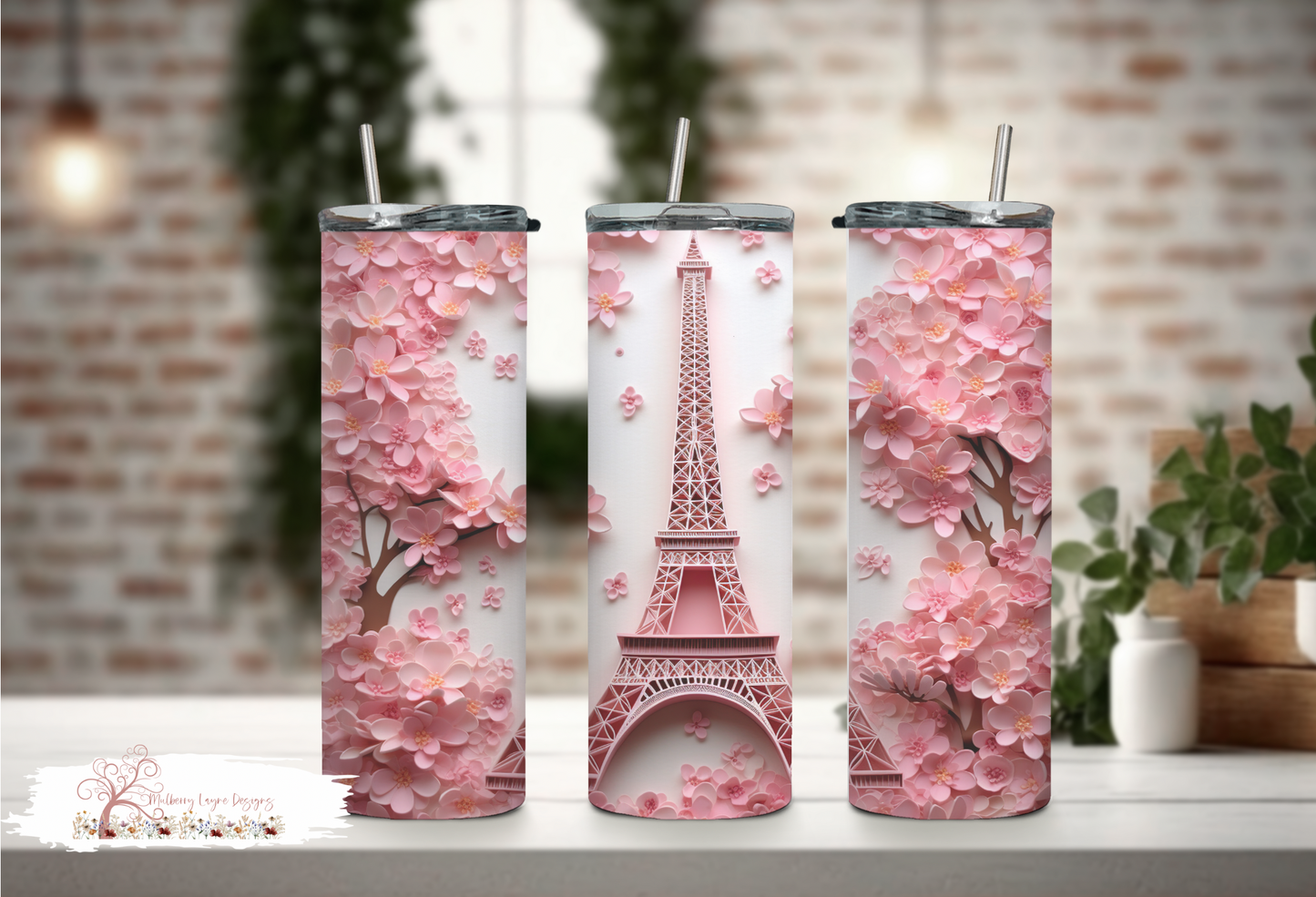 Pink Eiffel Tower 3D Illusion Skinny Tumbler