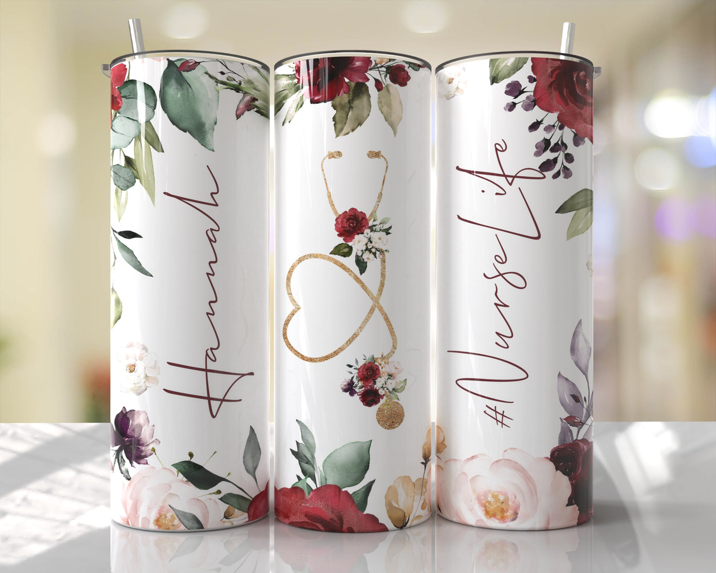 Nurse Life Floral Skinny Tumbler