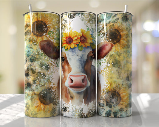 Sunflower Jersey Cow Skinny Tumbler