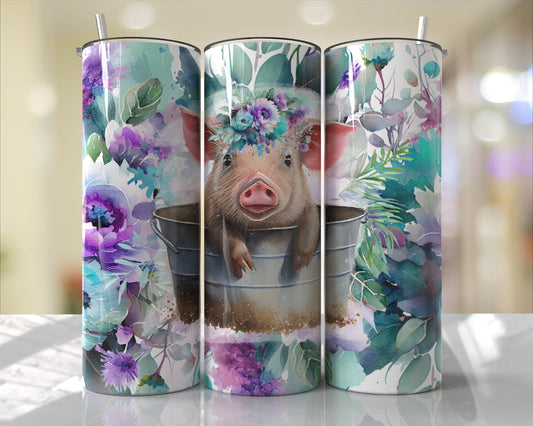 Cute Pig In A Bucket Tub Skinny Tumbler