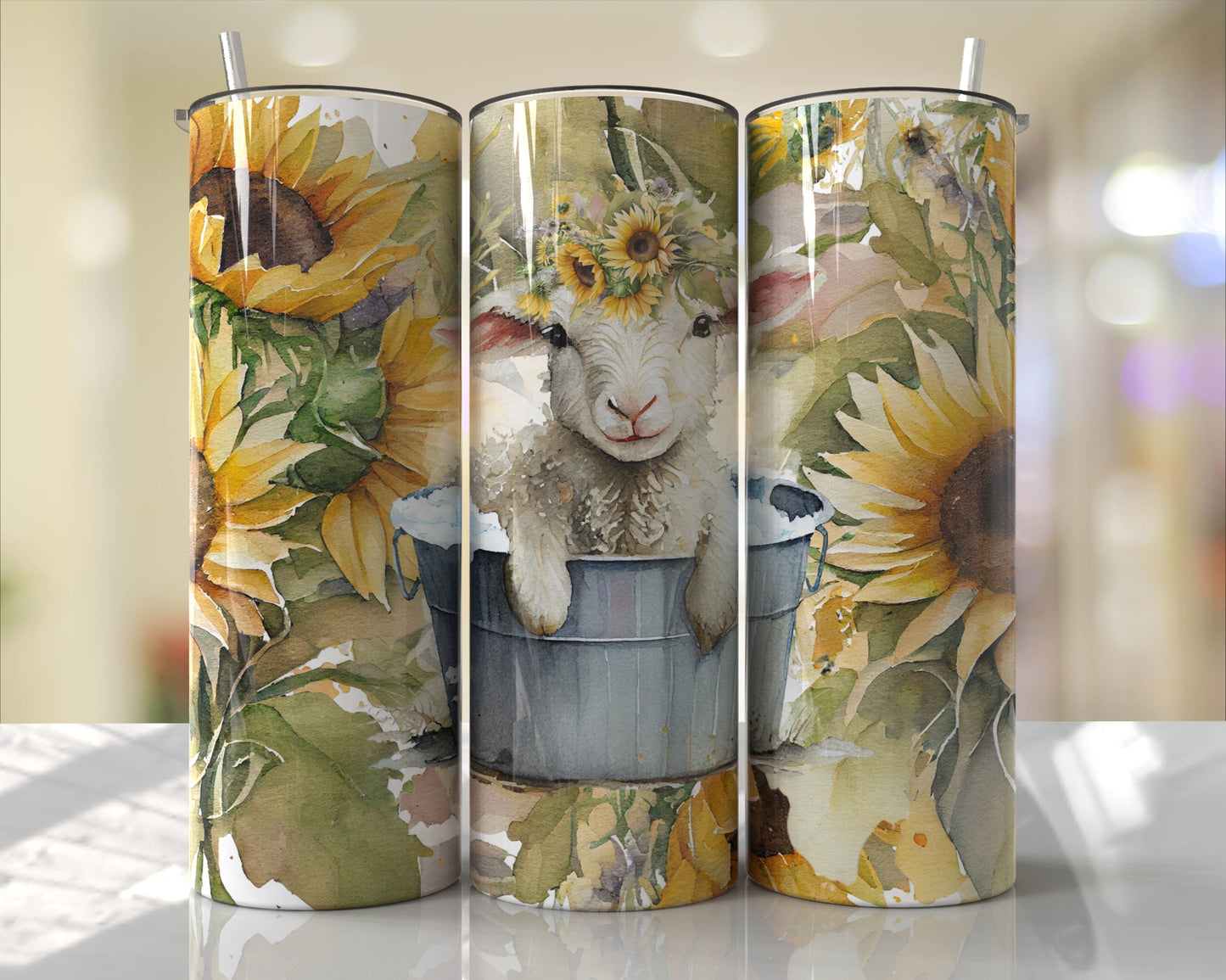 Sunflower Lamb Skinny Tumbler