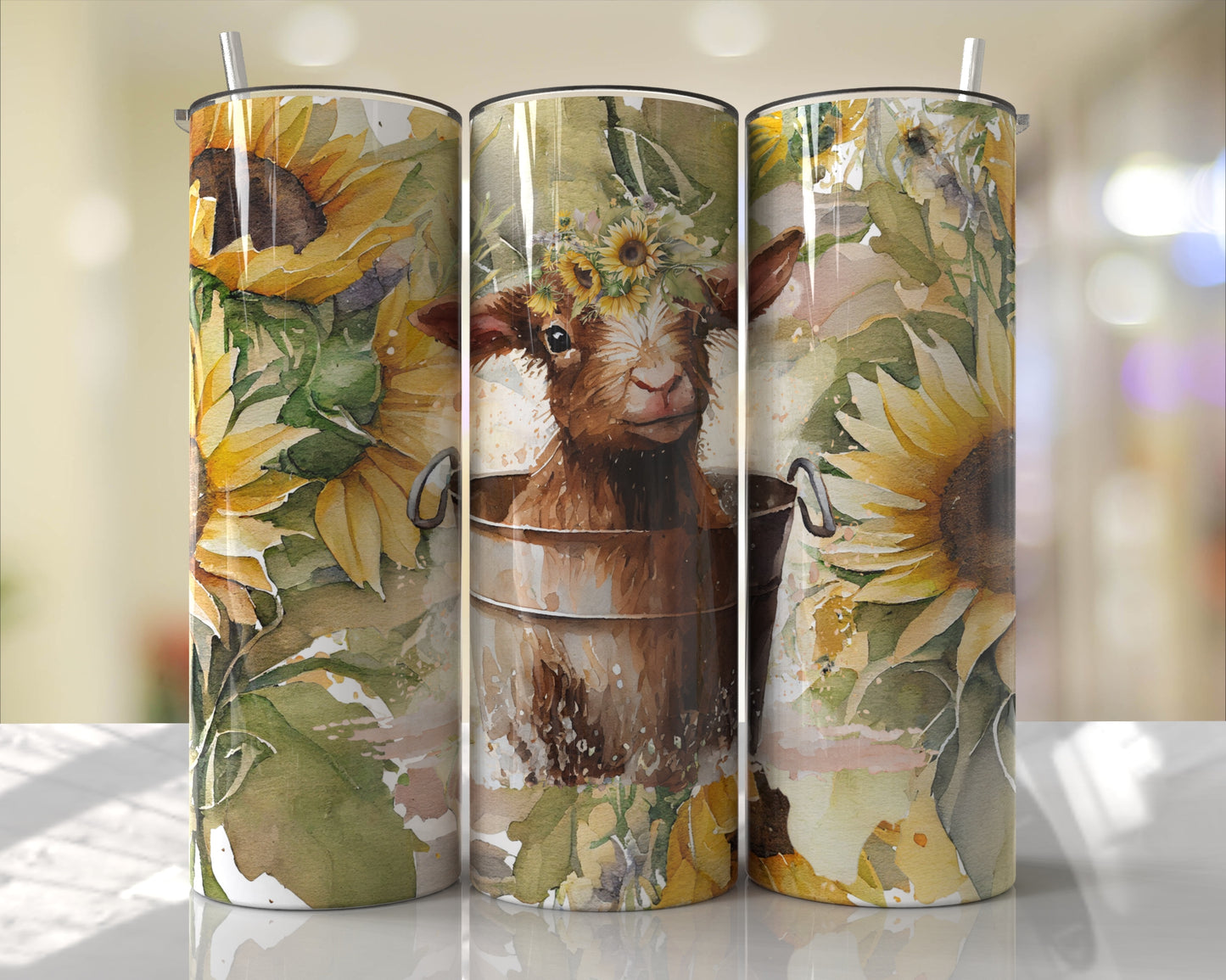 Sunflower Goat Skinny Tumbler