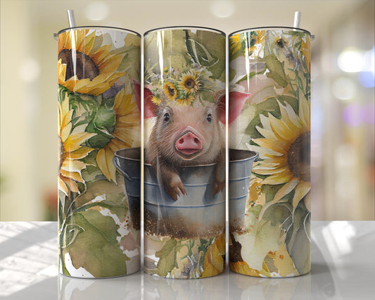 Sunflower Pig Skinny Tumbler