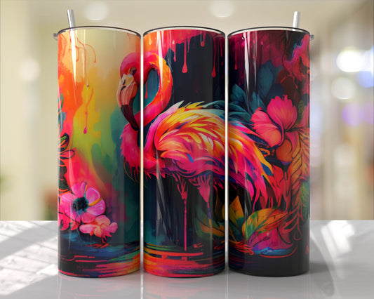 Neon Flamingo Skinny Tumbler