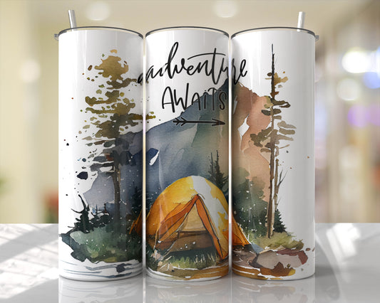 Adventure Awaits Camping Skinny Tumbler