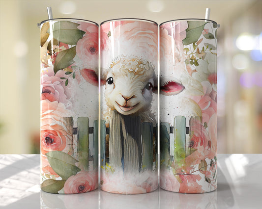 Cute Lamb Pink Floral Skinny Tumbler