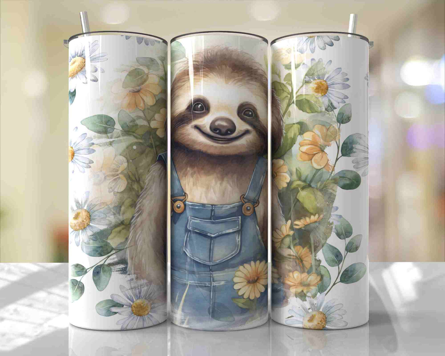 Sloth In Denim Overalls Skinny Tumbler