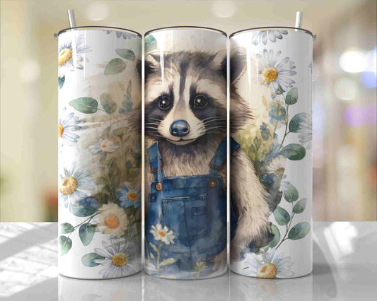 Cute Racoon In Denim Overalls Skinny Tumbler