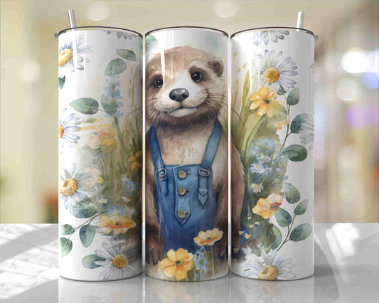 Cute Otter In Denim Overalls Skinny Tumbler