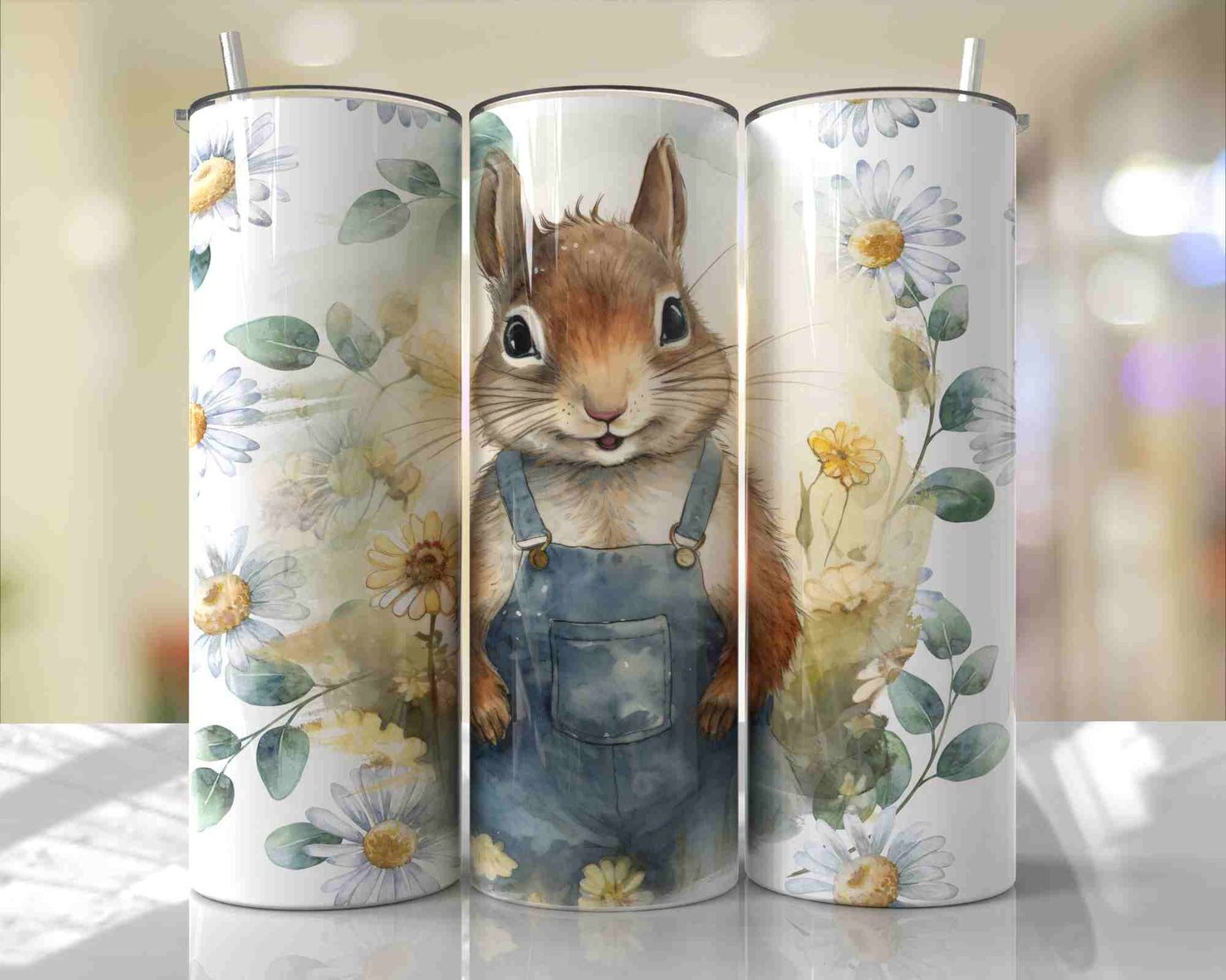 Cute Squirrel In Denim Overalls Skinny Tumbler