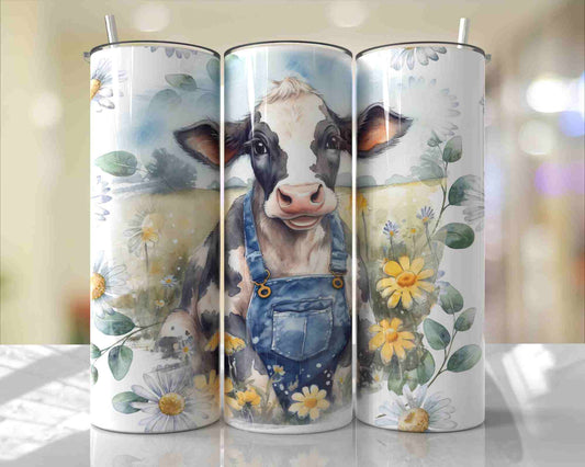 Cow  In Denim Overalls Skinny Tumbler