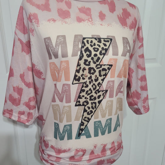 Mama Cheetah Lightning Bolt Faux Bleached Shirt