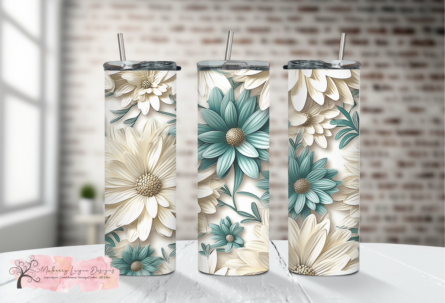 Blue Floral 3D Skinny Tumbler