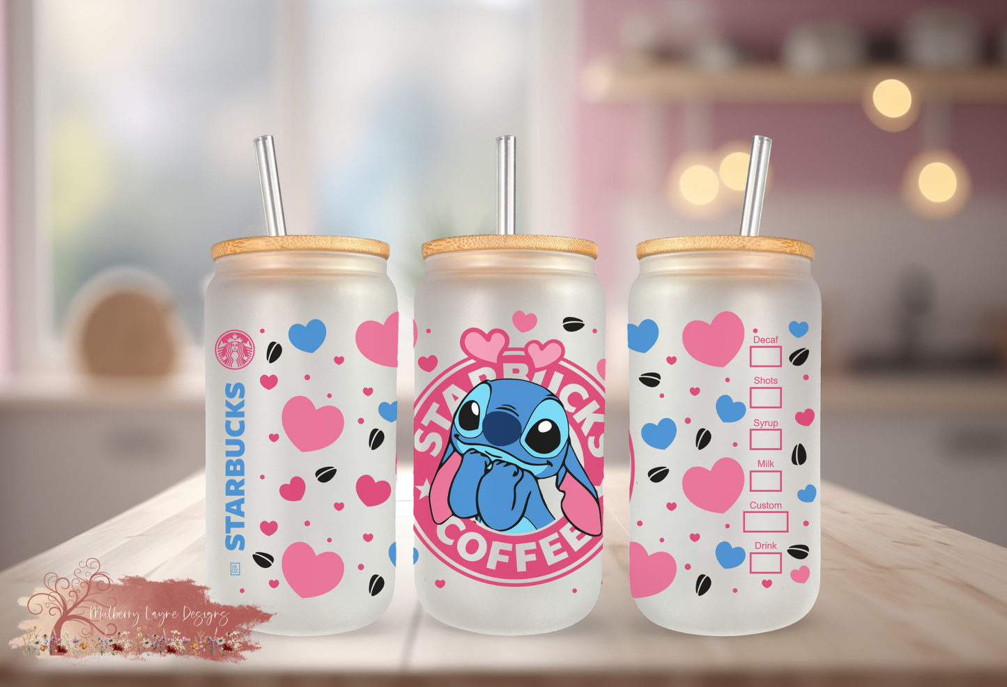 Blue Alien Love Coffee Shop Frosted  Glass Can