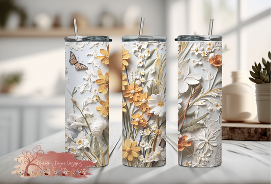 Orange and Cream Floral 3D Skinny Tumbler