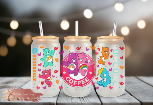 Caring Bears Coffee Shop Frosted Glass Can