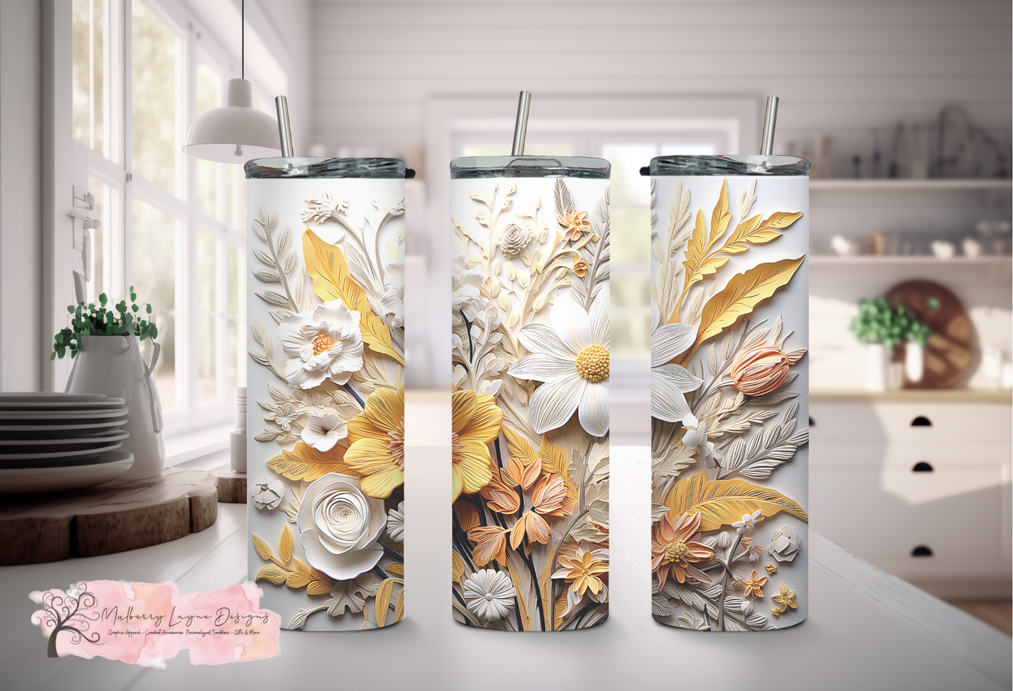 Yellow Floral 3D Skinny Tumbler