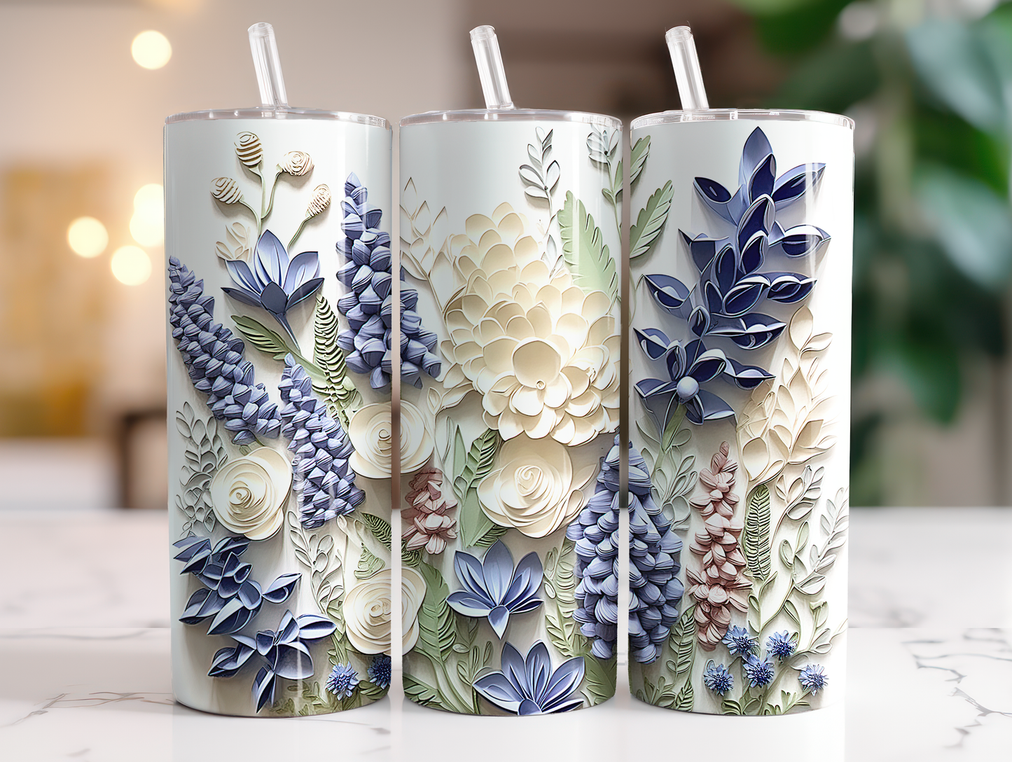 Lilac Floral 3D Skinny Tumbler