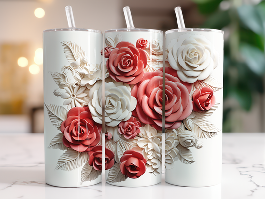 Pink Floral 3D Skinny Tumbler