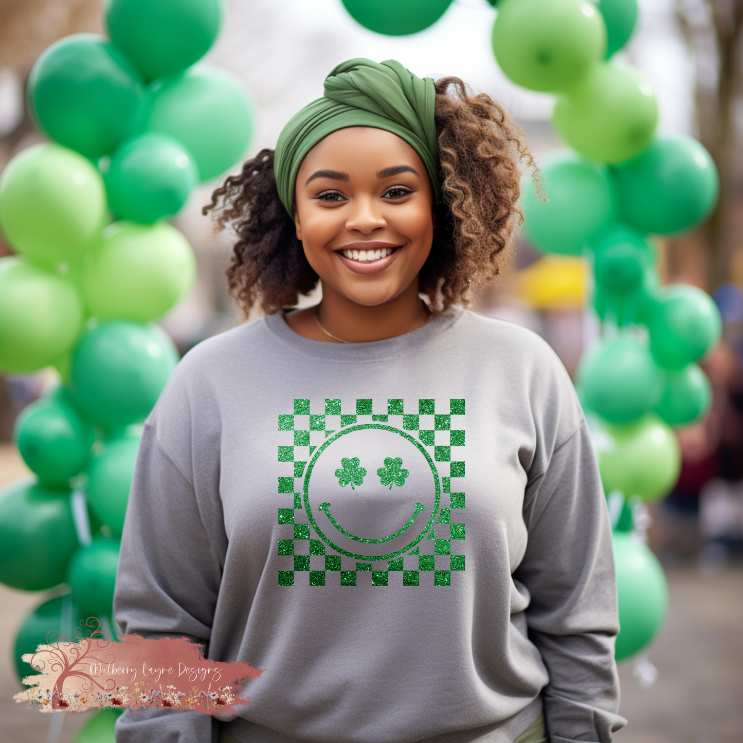 Shamrock Smiley Face Faux Glitter Sweatshirt