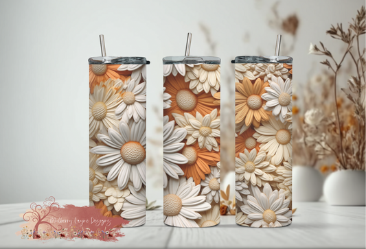 Orange Floral 3D Skinny Tumbler