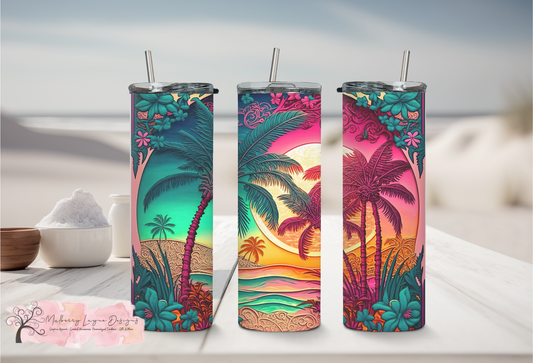 3d Neon Beach Skinny Tumbler