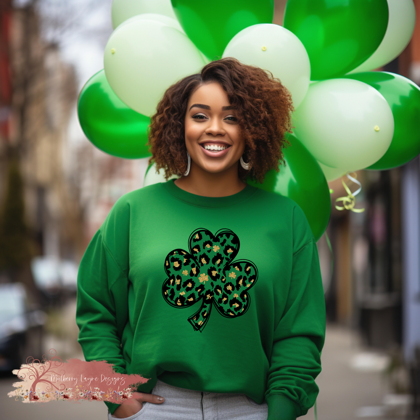 Shamrock With Faux Glitter & Cheetah Print Sweatshirt