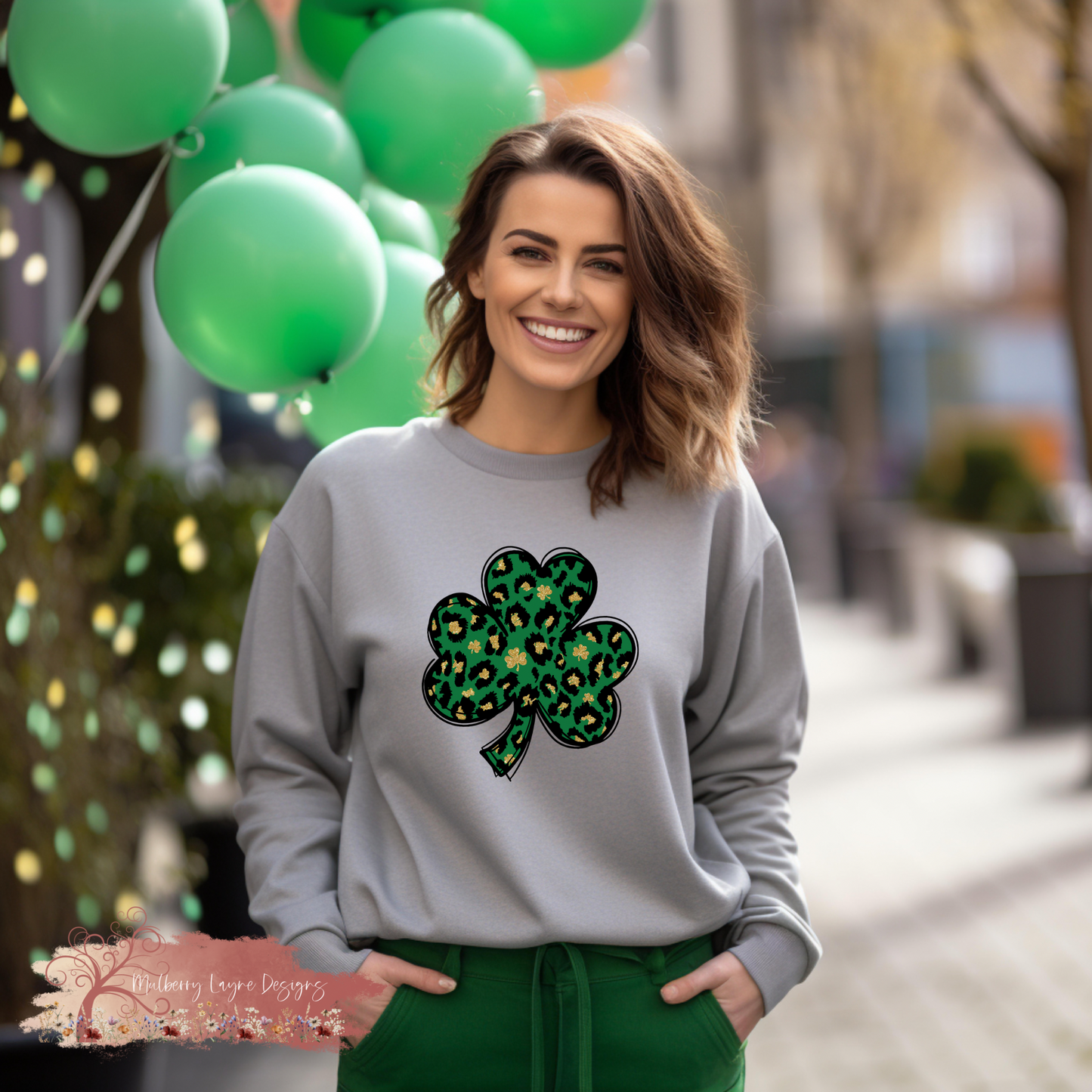 Shamrock With Faux Glitter & Cheetah Print Sweatshirt