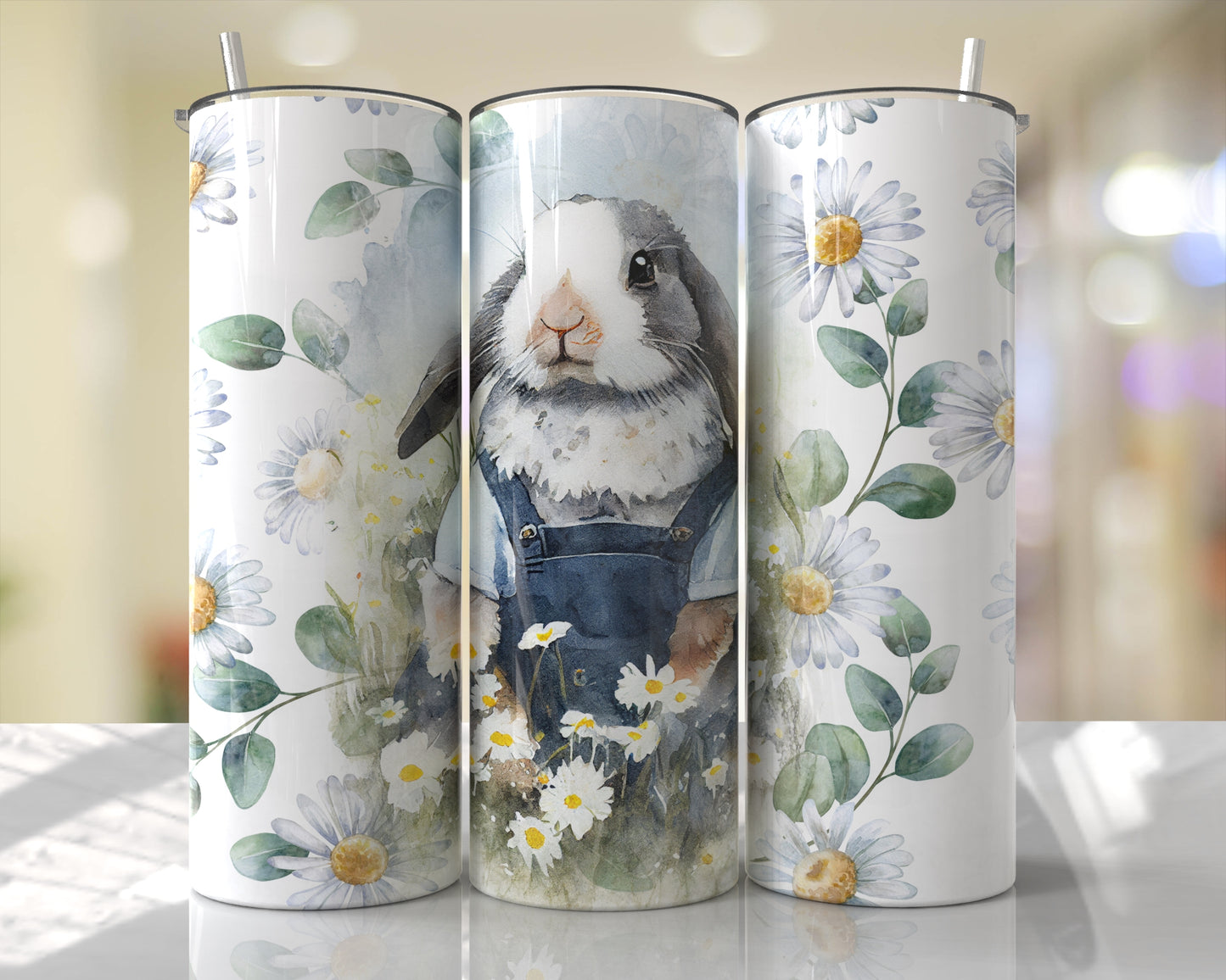 Cute Rabbit In Denim Overalls Skinny Tumbler