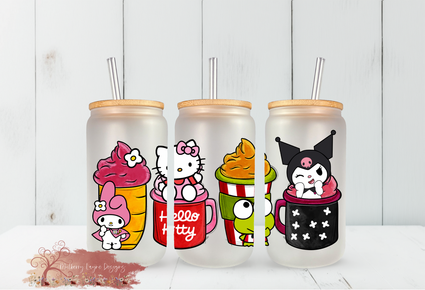 Kawaii Kitty & Friends Frosted Glass Can