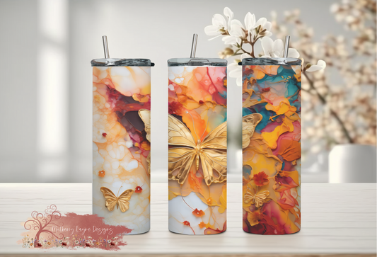 Gold Butterflies Skinny Tumbler