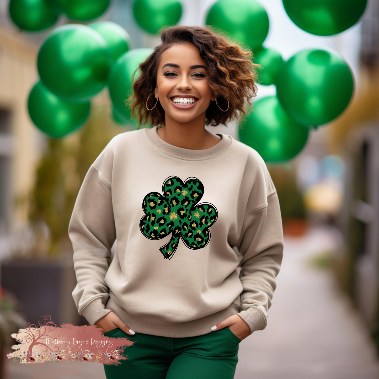 Shamrock With Faux Glitter & Cheetah Print Sweatshirt