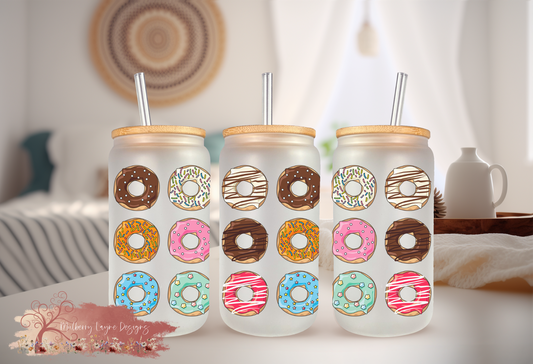 Sprinkled Donuts Frosted Glass Can