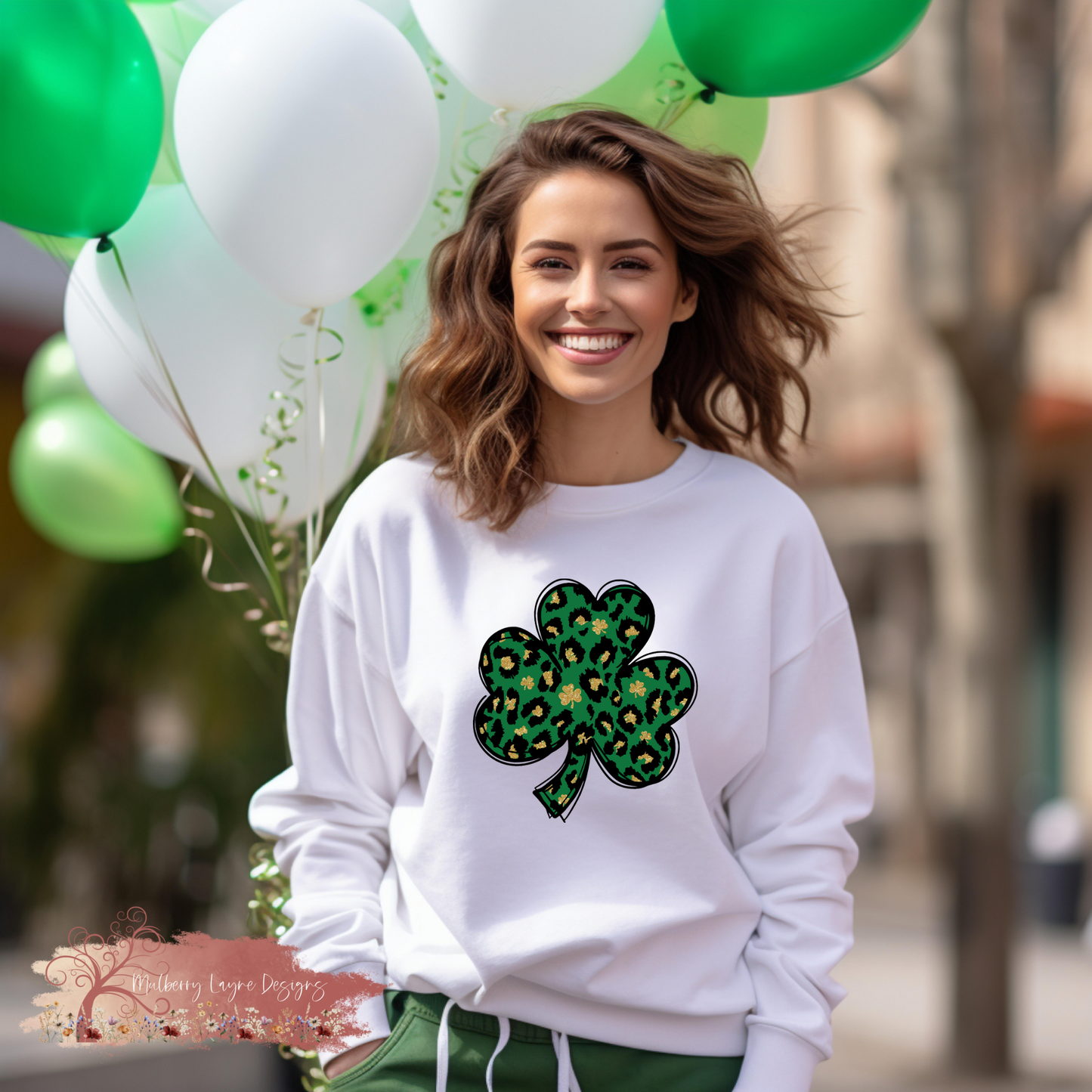 Shamrock With Faux Glitter & Cheetah Print Sweatshirt