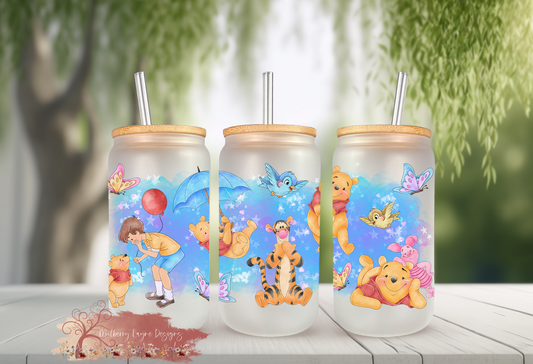 Honey Bear  And Friends Frosted Glass Can