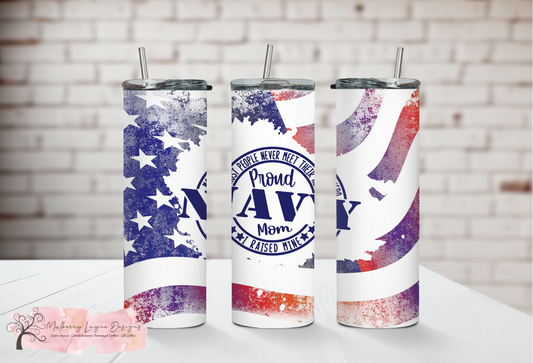 Navy Mom Skinny Tumbler