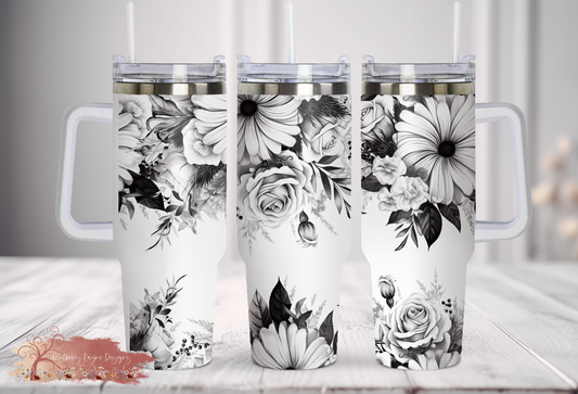 Black And White Floral 40oz Tumbler