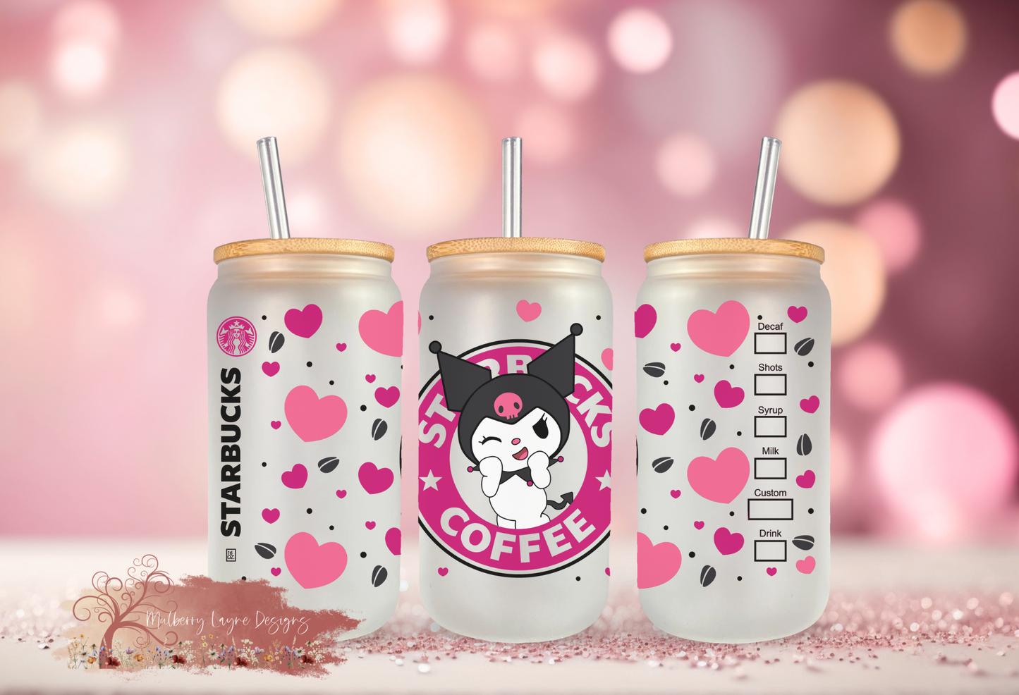 Kawaii Jester  Kitty  Frosted Glass Can