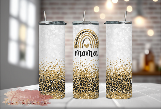 Faux Glitter Rainbow Mama Skinny Tumbler