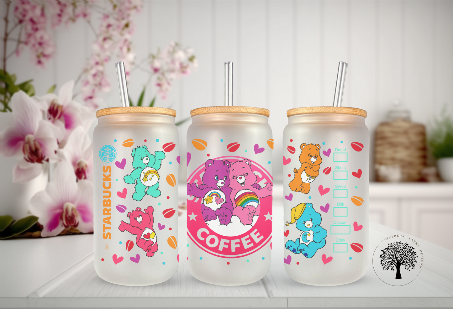 Caring Bears Coffee Shop Frosted Glass Can