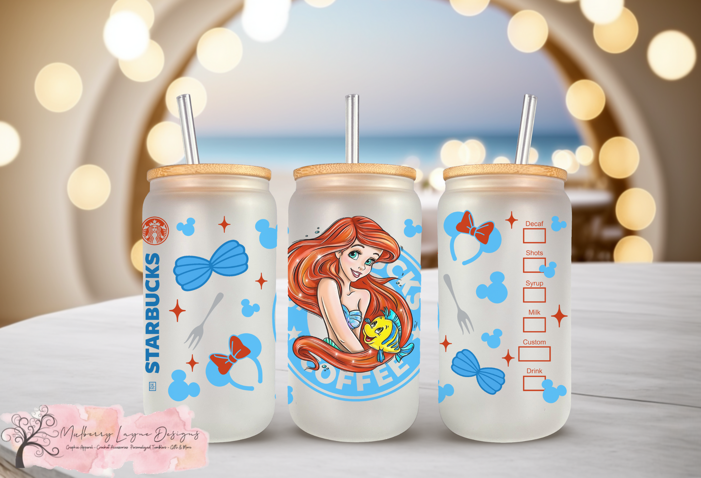 Mermaid Princess Frosted Glass Can