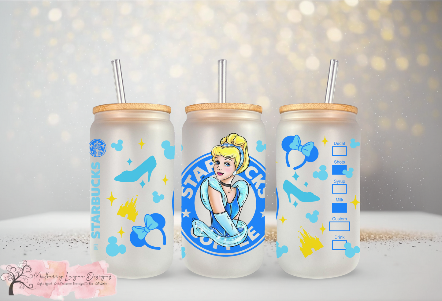 Glass Slipper Princess Frosted Glass Can